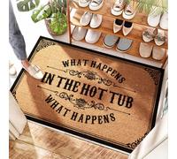 HMQW Washable Rug Front Porch Layered Easy Clean - What Happens In The Hot Tub Stays In The Hot Tub Braided For Man Cave Bar(65X90CM)