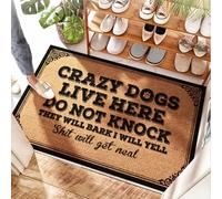 HMQW Welcome Mat Large Bath Fall Decor Front Porch Water Resistant - Crazy Dogs Live Here Do Not Knock They Will Bark Non Slip Durable Non Skid For Fall Door Outdoor(65X90CM)