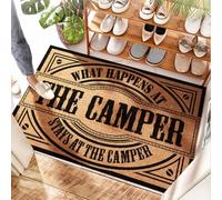 HMQW What Happens At The Camper Stays At The Camper Welcome Mat Welcome-ish Front Door Sign | Outdoor Large Scalloped Edge Water Absorbent(40X60CM)
