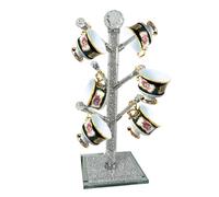 HMRCYTE Glass Coffee Mug Holder, Cup Stand for Countertop with 6 Hooks | Silver Crystal Coffee Mug Stands for Kitchen Counter Cup Tree Stand Crushed Diamond Home Holder Cup Mug Rack for Cafe Bar