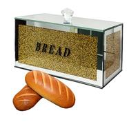 HMRCYTE Large Glass Bread Container Box with Lid, 12.2" L x 6.3" W x 7.9" H Homemade Bread Storage, Crushed Diamond Home Decor, Keep Bread Fresh Clean, Bread Bin for Kitchen Countertop (Gold)