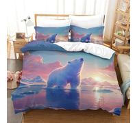 HMRKOEPGX Bear 3D Quilt Cover Reversible Microfibre Wildlife 3Pcs Bedroom Decor Kids Double(200x200cm)