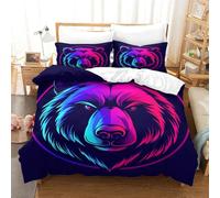 HMRKOEPGX Bear 3D Quilt Cover Reversible Microfibre Wildlife 3Pcs Bedroom Decor Kids Single(140x200cm)