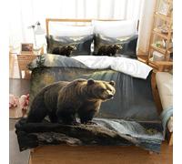 HMRKOEPGX Bear 3D Quilt Cover Soft Microfibre Wildlife Animal 3Pcs Bedroom Decor Girls Single(140x200cm)