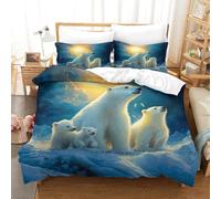 HMRKOEPGX Polar Bear 3D Duvet Cover Set Easy Care Microfibre Wildlife 3Pcs Bedroom Decor Boys Super King(260x220cm)