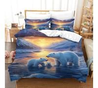 HMRKOEPGX Polar Bear 3D Quilt Cover Soft Microfibre Wildlife 3Pcs Bedroom Decor Boys Single(140x200cm)