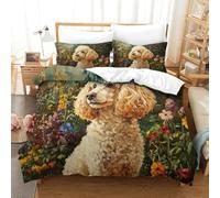 HMRKOEPGX Poodle 3D Duvet Cover Set Soft Microfibre Puppy 3Pcs Bedroom Collection Girls Double(200x200cm)
