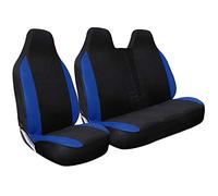 HMS FOR FORD TRANSIT CUSTOM 2017 - Premium Luxury Van Seat Covers Single Drivers And Double Passengers Seat Covers - 2 + 1 - Black And Blue Patch