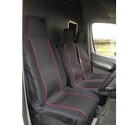 HMS FOR RENAULT TRAFIC SPORT ALL MODELS - Premium Luxury Van Seat Covers Single Drivers And Double Passengers Seat Covers - 2 + 1 - Black And Red Piping