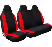 HMS FOR VW VOLKSWAGEN TRANSPORTER T2/T3/T4/T5/T6 - Premium Luxury Van Seat Covers Single Drivers And Double Passengers Seat Covers - 2 + 1 - Black And Red Patch
