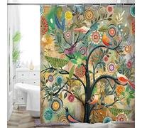 HMS Happy Memories Thicken Durable Polyester Blend Cloth Fabric Bathroom Curtain Colorful Bohemian Boho Floral Print Beautiful Bright Shower Curtain for Bathroom Decoration, 72"x72" (Season 16)