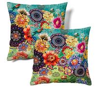 HMS Happy Memories Velvet Cushion Cases Square Decorative Throw Pillow Cover 45x45cm(18x18 Inch) Set of 2 for Couch Sofa Bed Living Room Bedroom