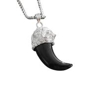 Hmsanase Fascinating Necklace Pendant Chain Men Women Jewellery Lion Head And Wolf Fang Pendant Necklace Punk Hip-Hop Party Al20398-Black