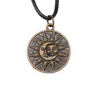Hmsanase Trend Necklace Pendant Chain Men Women Jewellery Vintage Unisex 2 Colors 28X25Mm Moon And Sun Zodiac Pendant Faux Leather Rope Chain Necklace Color