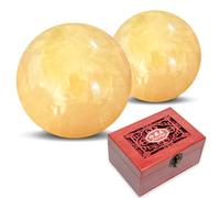 Hmsddan Marble Baoding Balls, Chinese Meditation Stress Relief Balls for Hand Therapy, Manual Massage Exercise with an Upgraded Shockproof Imitation Wood Box, 2 Count Beige, Medium-1.57"