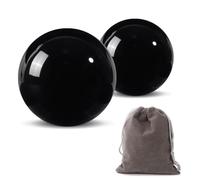 Hmsddan Obsidian Baoding Balls for Hand Therapy, Traditional Massage Chinese Ball for Adults Health Exercise Stress Relief Balls with Carry Pouch, Black Obsidian, X-Large-2"