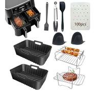 Hmseng 8pcs Air Fryer Accessories for Ninja AF300UK AF400UK AF451UK /Tower T17088/Salter/Devology, Silicone Air Fryer Liners, Air Fryer Racks,and silicone mitts andTools