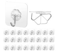 Hmseng Adhesive Wall Hooks, 24 Pack Heavy Duty Strong Sticky Hooks for Hanging 22lb(Max) Clear Self Adhesive, Versatile Hook for Living Room, Bathroom, Kitchen and Outdoor