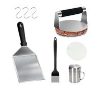 Hmseng Burger Press Kit, Burger Making Kit, Grill Spatula, Spice Dredge Shaker and Squeeze Bottle, Wax Patty Papers,for BBQ Cooking, Beef Burger,Griddle Accessories Kit -design3