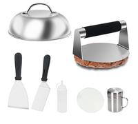 Hmseng Burger Press Kit, Burger Making Kit, Grill Spatula, Spice Dredge Shaker and Squeeze Bottle, Wax Patty Papers,for BBQ Cooking, Beef Burger,Griddle Accessories Kit