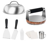 Hmseng Burger Press Kit, Burger Making Kit, Grill Spatula, Spice Dredge Shaker and Squeeze Bottle, Wax Patty Papers,for BBQ Cooking, Beef Burger,Griddle Accessories Kit -design2