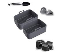Hmseng Silicone Air Fryer Liners, Reusable Dual Air Fryer Basket, Ninja Air Fryer Accessories, Air Fryer Silicone Pot, Silicone Oven Mitts, basting brush for Air Fryer, Oven and Microwave - Gray