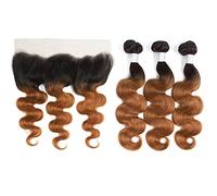 HmtAfro Body Wave Ombre Hair Bundels and Closure Brazilian Hair 9A Grade (16'' 18'' 20''+ 13x4 closure 14'')