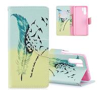 HMTECH Compatible with Huawei P30 Pro Case Blue Yellow Feather PU Leather Wallet Flip Stand Card Holder Bookstyle Cover for Compatible with Huawei P30 Pro,A Blue Yellow Feather
