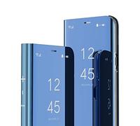 HMTECH Galaxy S8 Case Clear View Window Electroplate Plating Stand Mirror Flip Ultra Slim Full Body Wallet Kickstand Bookstyle Cover for Samsung Galaxy S8,Mirror PU Blue