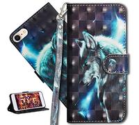 HMTECH iPhone 7 8 Case 3D Cute Wolf PU Leather Wallet Flip Case with Kickstand Card Holder Bookstyle Magnetic Closure Cover for iPhone 7 8 4.7 Inch,Wolf