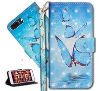 HMTECH iPhone 7 8 Plus Case 3D Cute Blue Butterfly PU Leather Wallet Flip Case with Kickstand Card Holder Bookstyle Magnetic Closure Cover for iPhone 7 8 Plus 5.5 Inch,Blue Butterfly
