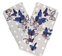 HMTECH iPhone 8 Case 3D Bling Blue White Butterfly PU Leather Wallet Flip Case with Kickstand Card Holder Bookstyle Magnetic Closure Cover for iPhone 7 4.7 Inch,Royal Blue White Butterfly
