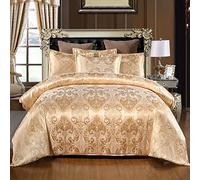 HMtideby Jacquard Duvet Cover Set King Microfiber Bedding Sets 3 pcs Gold Duvet Quilt Cover with 2 Matching Pillow Cases 240x220cm