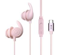 Hmusic Sleep Headphones, 30db Noise Isolation USB C Wired Sleep Earphones, 2g Lightweight Soft Silicone Flat/Thin Sleeping Earbuds for Side Sleeper, Snoring, Yoga, Relaxation, Meditation (Pink)