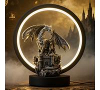 Hmusnwol Dragon Castle Figurine Lamp - 6.15 inch LED Circle Table Lamp Light for Dragons Lover Man Women Christmas Gifts,Bedroom Bookshelf Desk Decorations