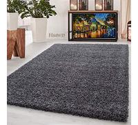 HMWD Charcoal Dark Grey Modern Deep Pile Shaggy Rugs New Thick Anti-Skid/Shed Plain Soft Touch Living Room Bedroom TV Room Floor Carpet Mat - 80x150 cm