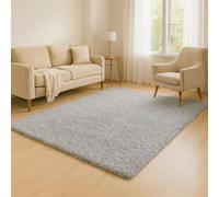HMWD Deep Pile Silver Grey Shaggy Area Rugs Thick Anti-Skid Plain Non-Shedding Soft Touch Floor Carpet Living Room Bedroom Large Hallway Runner Mat Rug-(Available in 4 Sizes) (80x150 cm)