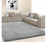 HMWD Deep Pile Silver Grey Shaggy Area Rugs Thick Anti-Skid Plain Non-Shedding Soft Touch Floor Carpet Living Room Bedroom Large Hallway Runner Mat Rug-(Available in 4 Sizes) (160x230 cm)