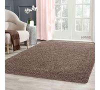 HMWD Medium Mocha Fluffy Deep Pile Anti-Shed/Skid Thick Area Shaggy Rug Non-Slip Plain Soft Touch Floor Carpet Living Room Bedroom Hallway Runner Mat-120x170 cm