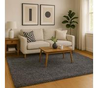 HMWD Modern Dark Grey Fluffy Shaggy Rug - Thick Deep Pile, Anti-Shed/Skid, Soft Touch - Rugs Living Room, Hallway Runner, Rugs for Bedroom - Large 160x230 cm, Available in 2 Sizes