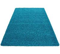 HMWD Modern Teal Blue Fluffy Deep Pile Anti Skid Area Shaggy Rug Non-Shed Plain Soft Floor Carpet For Living Room Bedrooms Small Hallway Runner Mat - Available in 4 Sizes (60x110 cm)