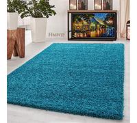 HMWD Modern Thick Pile Teal Blue Fluffy Anti Skid Area Shaggy Rug Non-Shed Plain Soft Floor Carpet For Living Room Bedrooms Large Hallway Runner Mat -160x230 cm