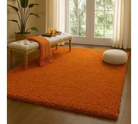 HMWD Shaggy Area Rug for Living Room - Soft 5mm Thick Pile Carpet, Non-Slip & Machine Washable - Floor Mat for Bedroom, Extra Large, Medium & Small (Orange, 60 x 110 cm)