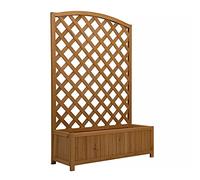 HMWD Wooden Framed Polycarbonate Cold Frame Greenhouse / Rectangular Wooden Planter With Lattice For Vines - Garden Climbing Flower Plant Pot Box With Trellis (H100 x W62 x D23 cm)