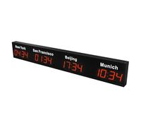 HMWOKPOT LED World Time Clock, 3/4/5 Cities World Time Zones Clock - Digital Multiple Time Zones Clock - 12/24 Hours,Red,4City