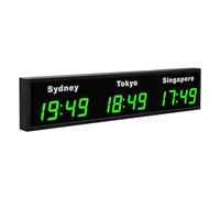 HMWOKPOT LED World Time Clock, 3/4/5 Cities World Time Zones Clock - Digital Multiple Time Zones Clock - 12/24 Hours,Green,3City