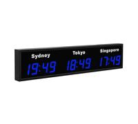 HMWOKPOT LED World Time Clock, 3/4/5 Cities World Time Zones Clock - Digital Multiple Time Zones Clock - 12/24 Hours,Blue,3City