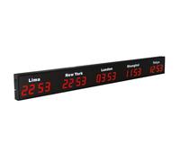 HMWOKPOT LED World Time Clock, 3/4/5 Cities World Time Zones Clock - Digital Multiple Time Zones Clock - 12/24 Hours,Red,5City