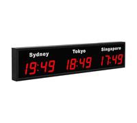 HMWOKPOT LED World Time Clock, 3/4/5 Cities World Time Zones Clock - Digital Multiple Time Zones Clock - 12/24 Hours,Red,3City