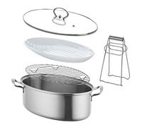 HMWOKPOT Stainless Steel Fish Steamer - Multi-Use Oval Cookware Stockpot with Rack, Ceramic Pan, Chuck for Steaming Fish, Boiling Soup,E